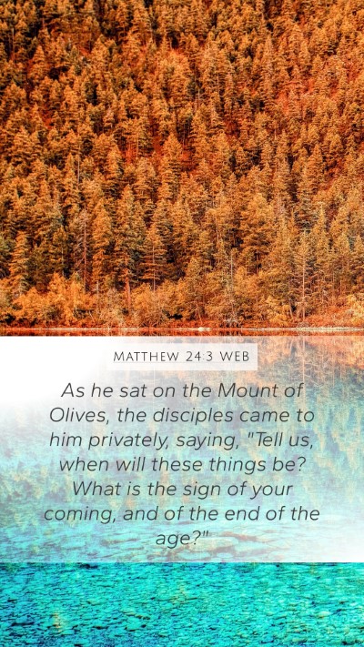 Matthew 24:3 WEB Mobile Phone Wallpaper - As he sat on the Mount of Olives, the disciples - Mobile Bible Verse Wallpaper