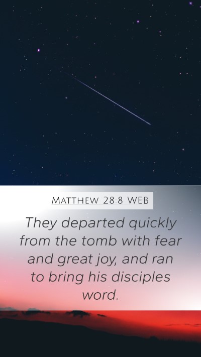 Matthew 28:8 WEB Bible Verse Image