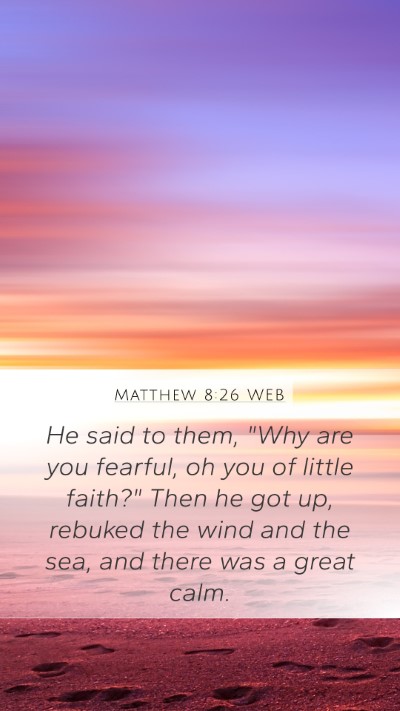 Matthew 8:26 WEB Bible Verse Image