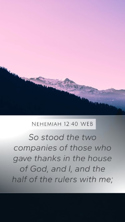 Nehemiah 12:40 WEB Mobile Phone Wallpaper - So stood the two companies of those who gave - Mobile Bible Verse Wallpaper
