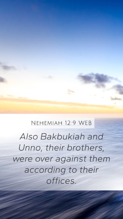 Nehemiah 12:9 WEB Mobile Phone Wallpaper - Also Bakbukiah and Unno, their brothers, were - Mobile Bible Verse Wallpaper