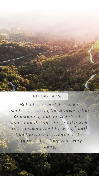 Nehemiah 4:7 WEB Bible Verse Image