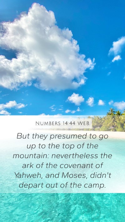 Numbers 14:44 WEB Mobile Phone Wallpaper - But they presumed to go up to the top of the - Mobile Bible Verse Wallpaper