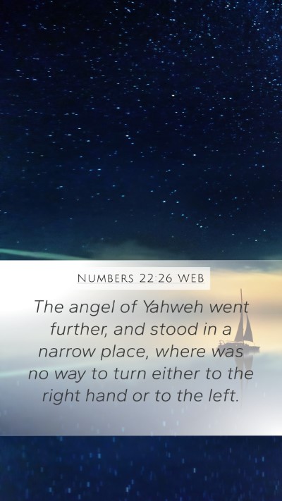 Numbers 22:26 WEB Mobile Phone Wallpaper - The angel of Yahweh went further, and stood in a - Mobile Bible Verse Wallpaper