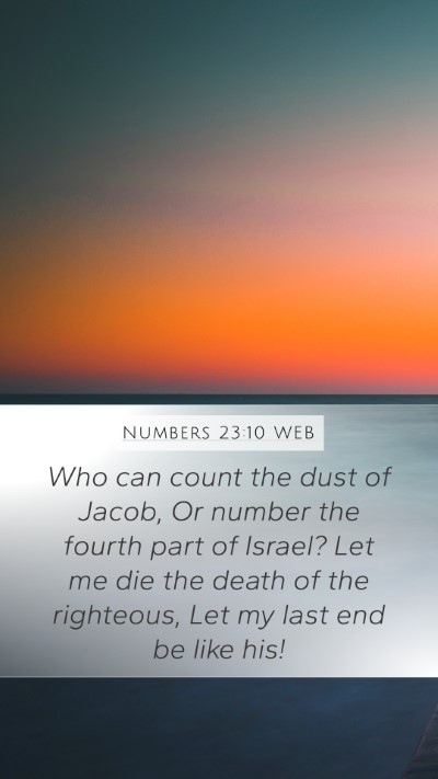 Numbers 23:10 WEB Bible Verse Image