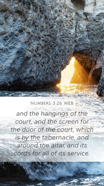 Numbers 3:26 WEB Mobile Phone Wallpaper - and the hangings of the court, and the screen for - Mobile Bible Verse Wallpaper