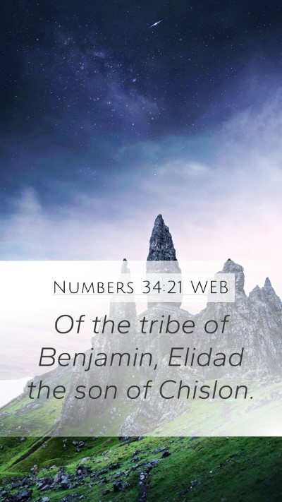 Numbers 34:21 WEB Mobile Phone Wallpaper - Of the tribe of Benjamin, Elidad the son of - Mobile Bible Verse Wallpaper