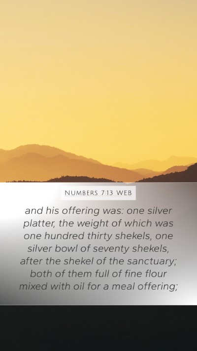 Numbers 7:13 WEB Bible Verse Image