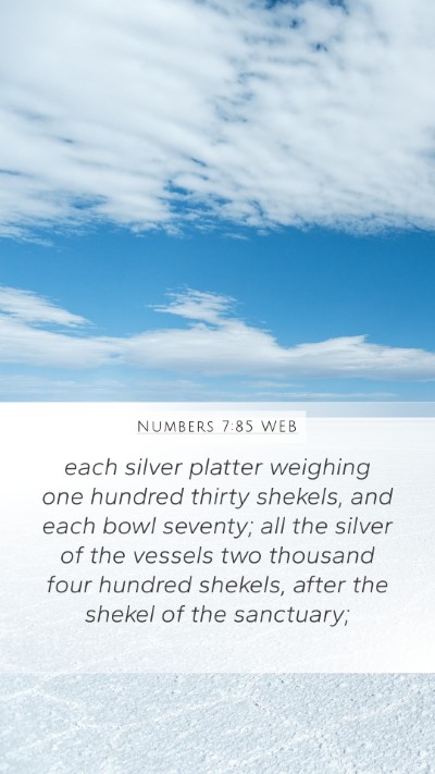 Numbers 7:85 WEB Mobile Phone Wallpaper - each silver platter weighing one hundred thirty - Mobile Bible Verse Wallpaper