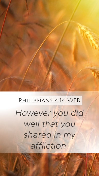 Philippians 4:14 WEB Mobile Phone Wallpaper - However you did well that you shared in my - Mobile Bible Verse Wallpaper