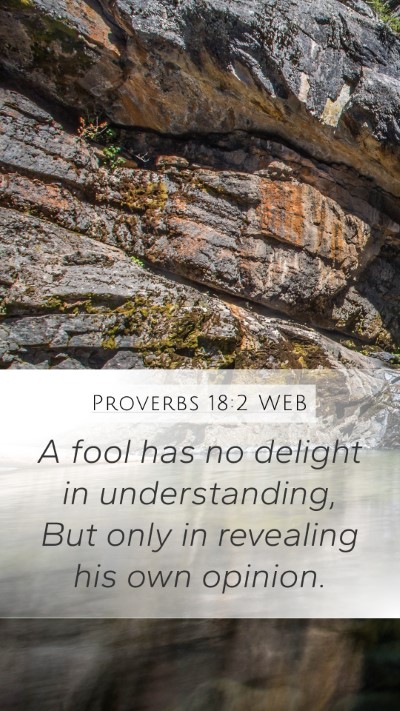 Proverbs 18:2 WEB Mobile Phone Wallpaper - A fool has no delight in understanding, But only - Mobile Bible Verse Wallpaper