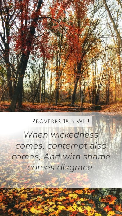 Proverbs 18:3 WEB Mobile Phone Wallpaper - When wickedness comes, contempt also comes, And - Mobile Bible Verse Wallpaper