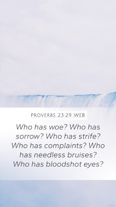 Proverbs 23:29 WEB Bible Verse Image
