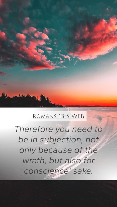 Romans 13:5 WEB Mobile Phone Wallpaper - Therefore you need to be in subjection, not only - Mobile Bible Verse Wallpaper