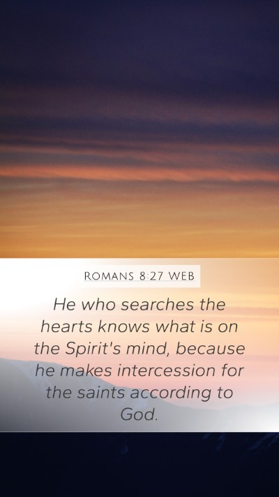 Romans 8:27 WEB Bible Verse Image