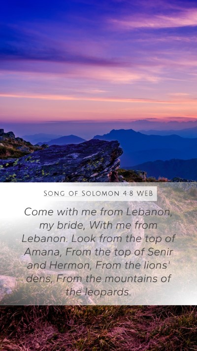 Song of Solomon 4:8 WEB Bible Verse Image