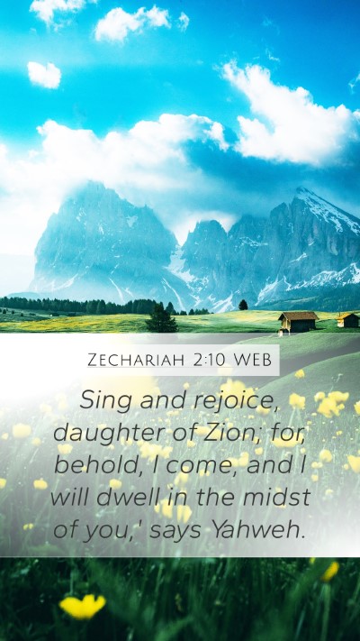 Zechariah 2:10 WEB Bible Verse Image