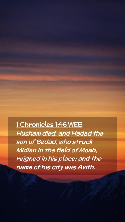 Picture 02 - 1 Chronicles 1:46 WEB Mobile Phone Wallpaper - Husham died, and Hadad the son of Bedad, who - Mobile Bible Verse Wallpaper