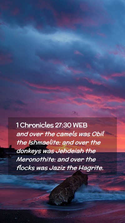 Picture 02 - 1 Chronicles 27:30 WEB Mobile Phone Wallpaper - and over the camels was Obil the Ishmaelite: and - Mobile Bible Verse Wallpaper