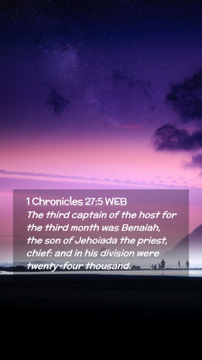 Picture 02 - 1 Chronicles 27:5 WEB Mobile Phone Wallpaper - The third captain of the host for the third month - Mobile Bible Verse Wallpaper