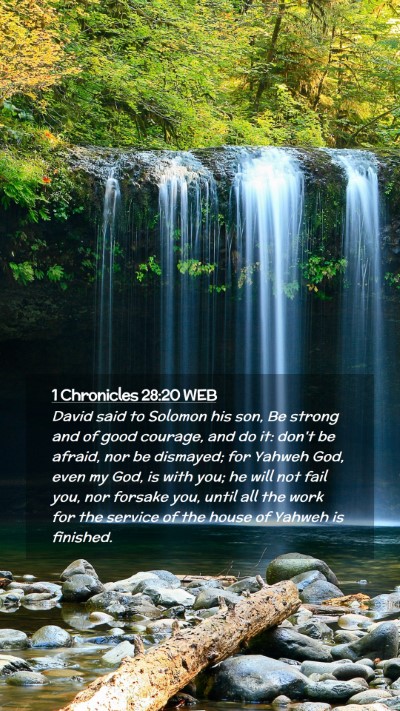 Picture 02 - 1 Chronicles 28:20 WEB Mobile Phone Wallpaper - David said to Solomon his son, Be strong and of - Mobile Bible Verse Wallpaper