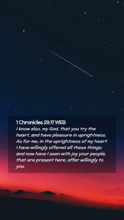 Picture 02 - 1 Chronicles 29:17 WEB Mobile Phone Wallpaper - I know also, my God, that you try the heart, and - Mobile Bible Verse Wallpaper