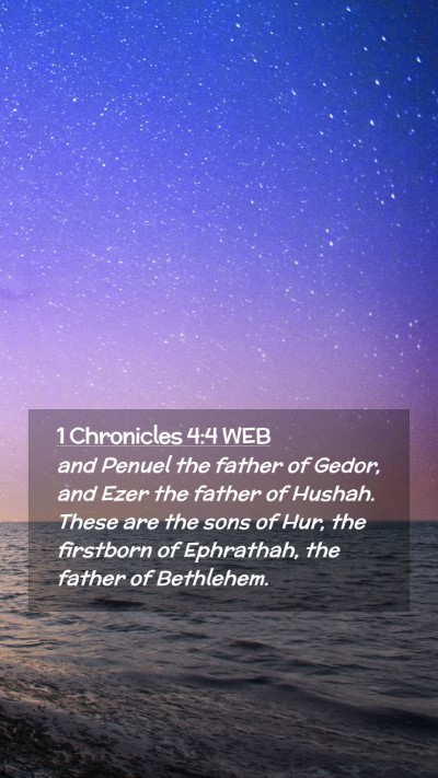 Picture 02 - 1 Chronicles 4:4 WEB Mobile Phone Wallpaper - and Penuel the father of Gedor, and Ezer the - Mobile Bible Verse Wallpaper