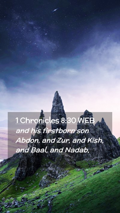 Picture 02 - 1 Chronicles 8:30 WEB Mobile Phone Wallpaper - and his firstborn son Abdon, and Zur, and Kish, - Mobile Bible Verse Wallpaper