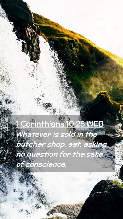 Picture 02 - 1 Corinthians 10:25 WEB Mobile Phone Wallpaper - Whatever is sold in the butcher shop, eat, asking - Mobile Bible Verse Wallpaper