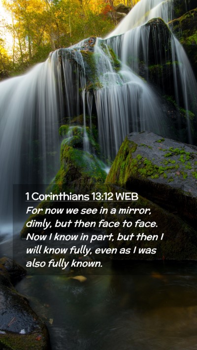 Picture 02 - 1 Corinthians 13:12 WEB Mobile Phone Wallpaper - For now we see in a mirror, dimly, but then face - Mobile Bible Verse Wallpaper