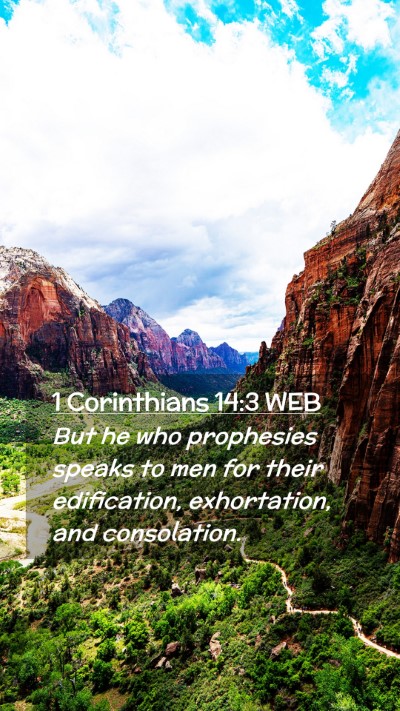 Picture 02 - 1 Corinthians 14:3 WEB Mobile Phone Wallpaper - But he who prophesies speaks to men for their - Mobile Bible Verse Wallpaper