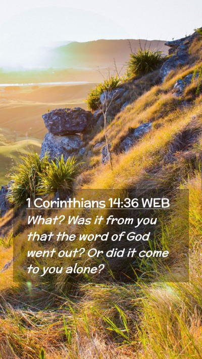 Picture 02 - 1 Corinthians 14:36 WEB Mobile Phone Wallpaper - What? Was it from you that the word of God went - Mobile Bible Verse Wallpaper
