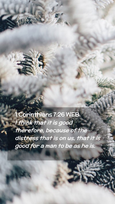 Picture 02 - 1 Corinthians 7:26 WEB Mobile Phone Wallpaper - I think that it is good therefore, because of the - Mobile Bible Verse Wallpaper
