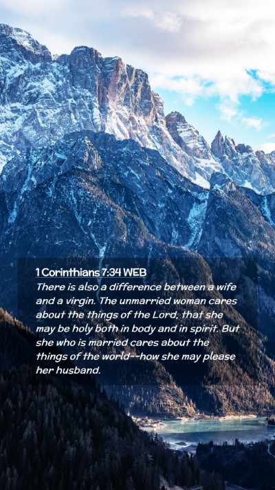 Picture 02 - 1 Corinthians 7:34 WEB Mobile Phone Wallpaper - There is also a difference between a wife and a - Mobile Bible Verse Wallpaper