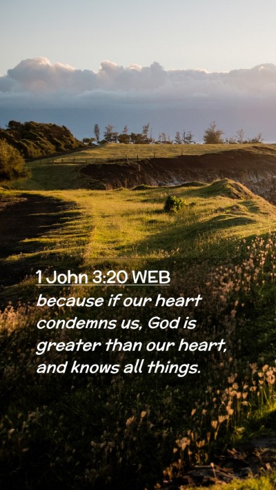 Picture 02 - 1 John 3:20 WEB Mobile Phone Wallpaper - because if our heart condemns us, God is greater - Mobile Bible Verse Wallpaper