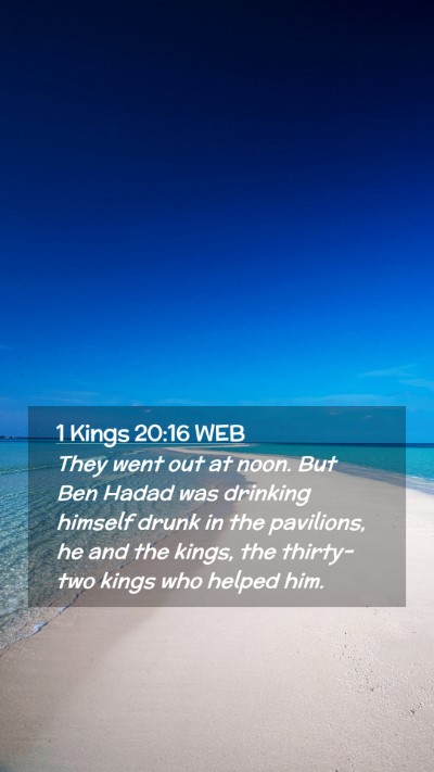 Picture 02 - 1 Kings 20:16 WEB Mobile Phone Wallpaper - They went out at noon. But Ben Hadad was drinking - Mobile Bible Verse Wallpaper