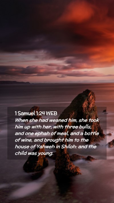 Picture 02 - 1 Samuel 1:24 WEB Mobile Phone Wallpaper - When she had weaned him, she took him up with - Mobile Bible Verse Wallpaper