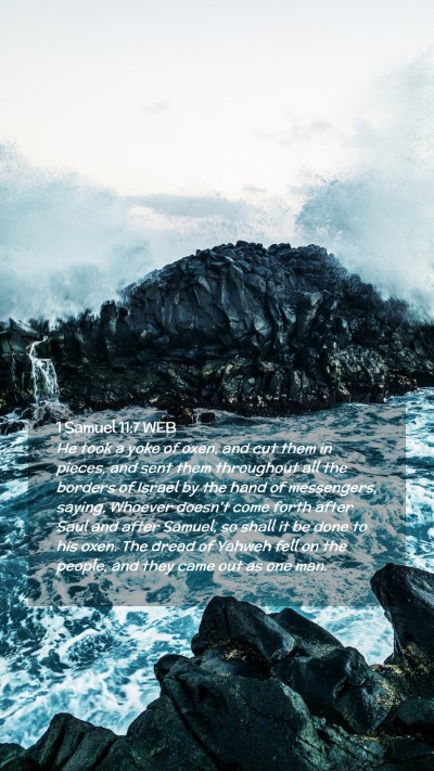 Picture 02 - 1 Samuel 11:7 WEB Mobile Phone Wallpaper - He took a yoke of oxen, and cut them in pieces, - Mobile Bible Verse Wallpaper