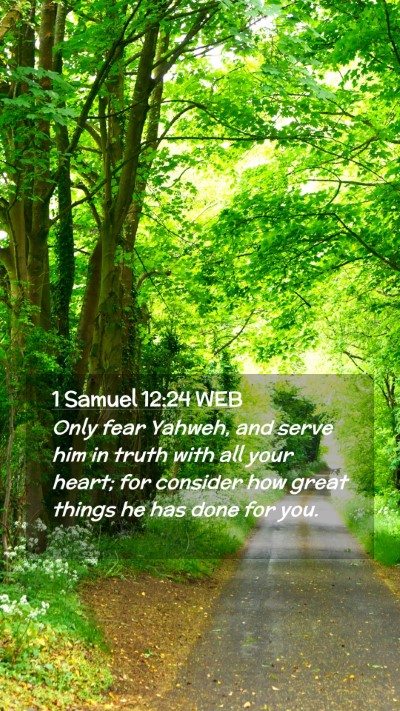 Picture 02 - 1 Samuel 12:24 WEB Mobile Phone Wallpaper - Only fear Yahweh, and serve him in truth with all - Mobile Bible Verse Wallpaper