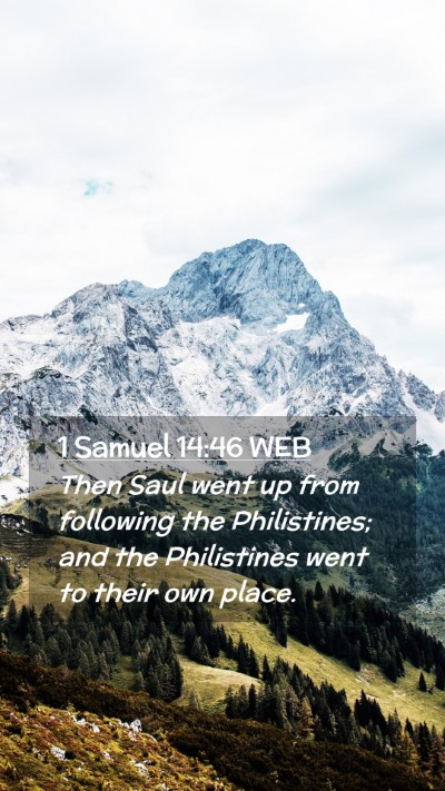Picture 02 - 1 Samuel 14:46 WEB Mobile Phone Wallpaper - Then Saul went up from following the Philistines; - Mobile Bible Verse Wallpaper
