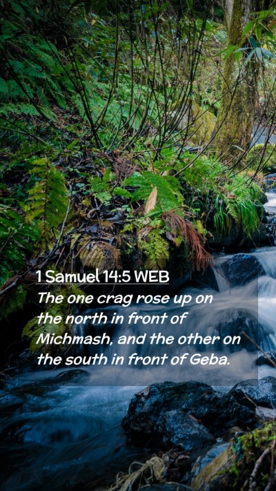 Picture 02 - 1 Samuel 14:5 WEB Mobile Phone Wallpaper - The one crag rose up on the north in front of - Mobile Bible Verse Wallpaper