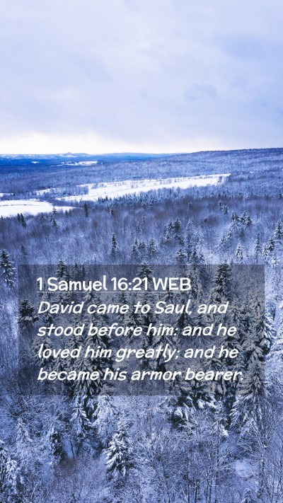 Picture 02 - 1 Samuel 16:21 WEB Mobile Phone Wallpaper - David came to Saul, and stood before him: and he - Mobile Bible Verse Wallpaper