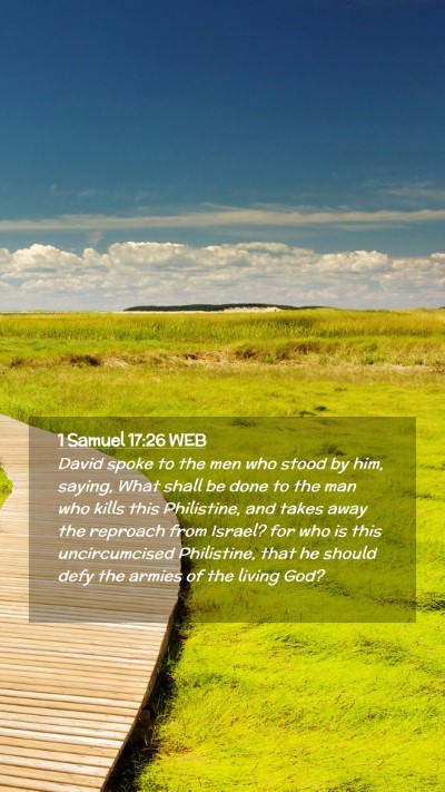 Picture 02 - 1 Samuel 17:26 WEB Mobile Phone Wallpaper - David spoke to the men who stood by him, saying, - Mobile Bible Verse Wallpaper