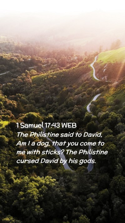 Picture 02 - 1 Samuel 17:43 WEB Mobile Phone Wallpaper - The Philistine said to David, Am I a dog, that - Mobile Bible Verse Wallpaper