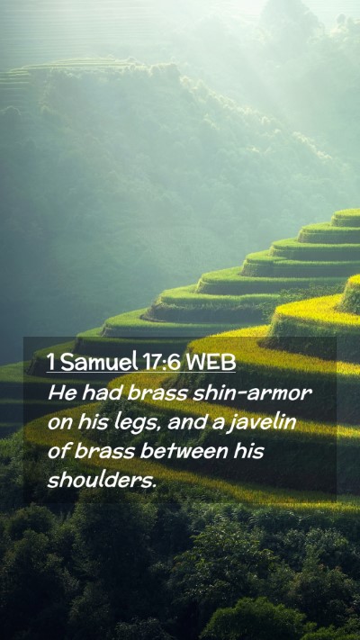 Picture 02 - 1 Samuel 17:6 WEB Mobile Phone Wallpaper - He had brass shin-armor on his legs, and a - Mobile Bible Verse Wallpaper