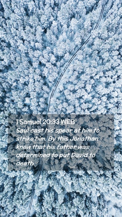Picture 02 - 1 Samuel 20:33 WEB Mobile Phone Wallpaper - Saul cast his spear at him to strike him. By this - Mobile Bible Verse Wallpaper