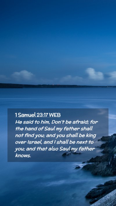 Picture 02 - 1 Samuel 23:17 WEB Mobile Phone Wallpaper - He said to him, Don't be afraid; for the hand of - Mobile Bible Verse Wallpaper