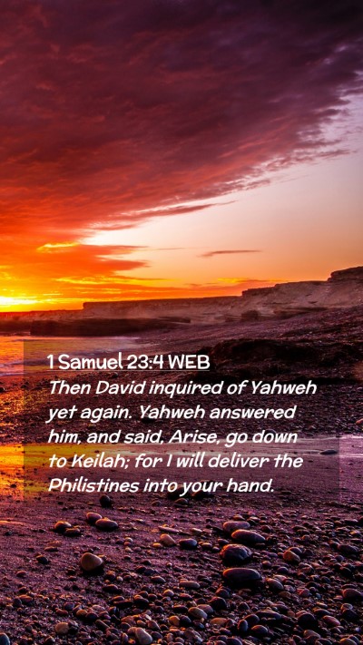 Picture 02 - 1 Samuel 23:4 WEB Mobile Phone Wallpaper - Then David inquired of Yahweh yet again. Yahweh - Mobile Bible Verse Wallpaper