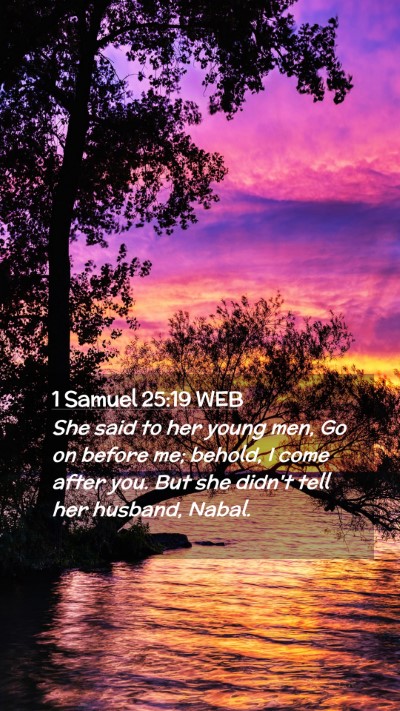 Picture 02 - 1 Samuel 25:19 WEB Mobile Phone Wallpaper - She said to her young men, Go on before me; - Mobile Bible Verse Wallpaper