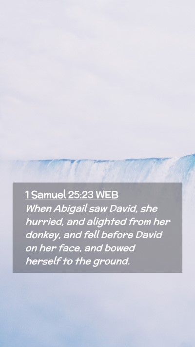Picture 02 - 1 Samuel 25:23 WEB Mobile Phone Wallpaper - When Abigail saw David, she hurried, and alighted - Mobile Bible Verse Wallpaper